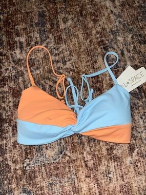l*space Peach and Baby Blue Twist Bikini Top